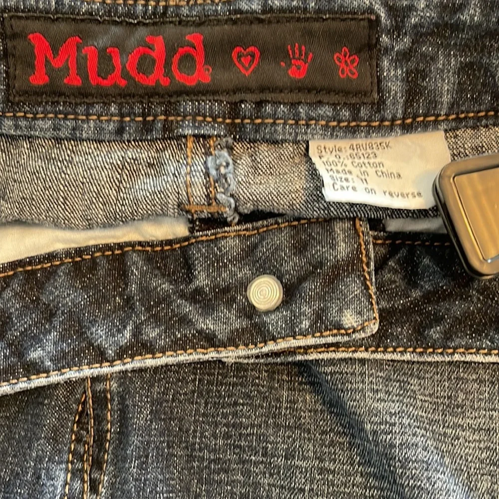 Mudd Blue Denim  Y2K Mini Skirt With 5 Pockets and Slit up the Front Size 11 - Picture 9 of 10